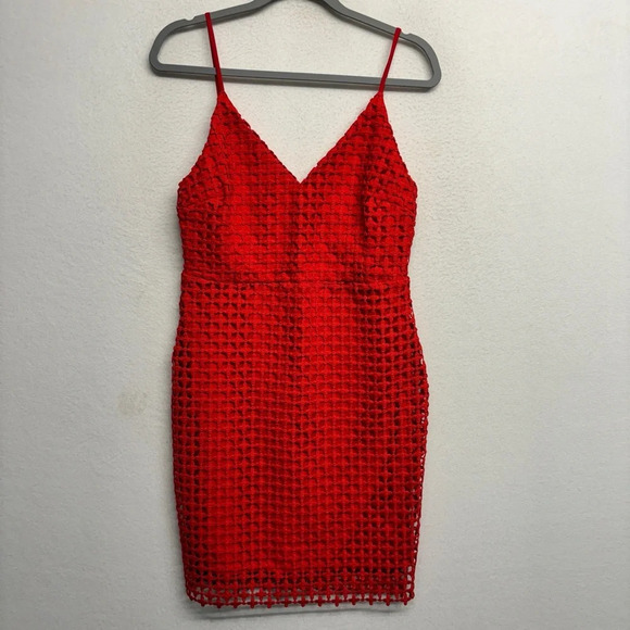 LULUS KINDHEARTED RED LACE SLEEVELESS MINI DRESS M Pencil Sheath - Picture 4 of 10